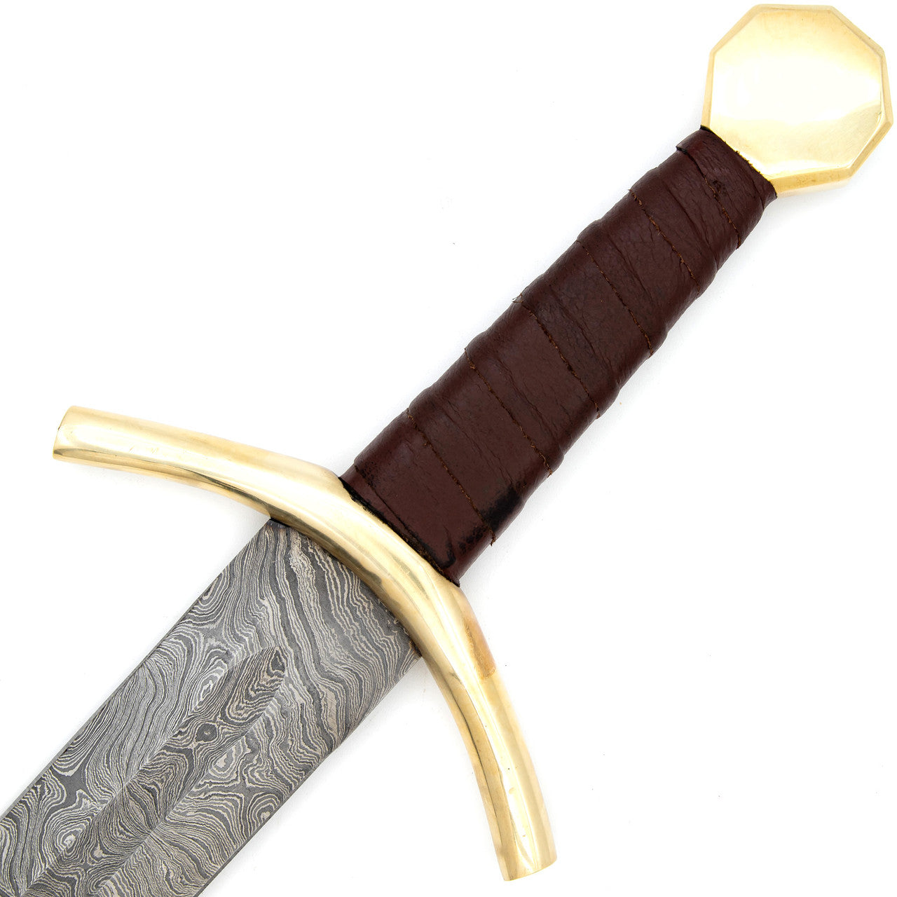 Kingslayer Damascus Steel Medieval Arming Sword – Full Tang Functional Battle Ready Sword with Leather Sheath