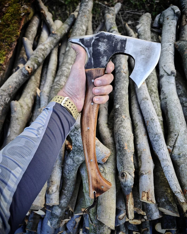 Hand-Forged Viking Bearded Axe – High Carbon Steel Woodworking & Bushcraft Hatchet