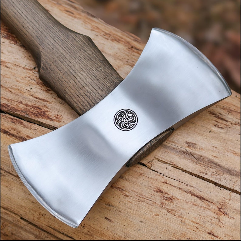 Hand Forged Double Bit Viking Axe – Functional Hardened Steel Battle Hatchet with Ash Wood Handle