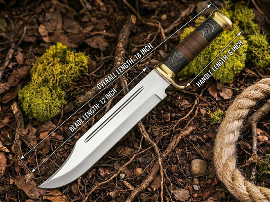 18" Handmade Crocodile Dundee Style Bowie Knife – D2 Steel Fixed Blade with Wooden Handle & Leather Sheath