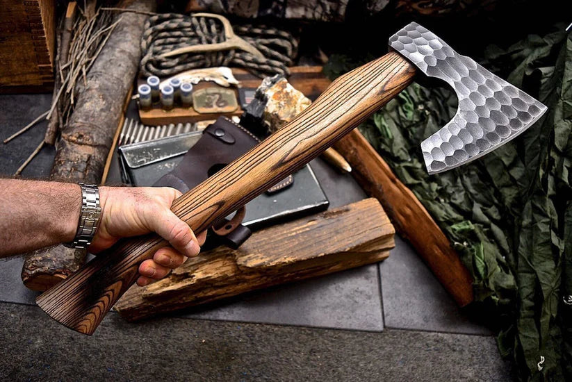 18.25” Handmade Bearded Viking Axe – 1095 High Carbon Steel Camping Hatchet with Leather Sheath