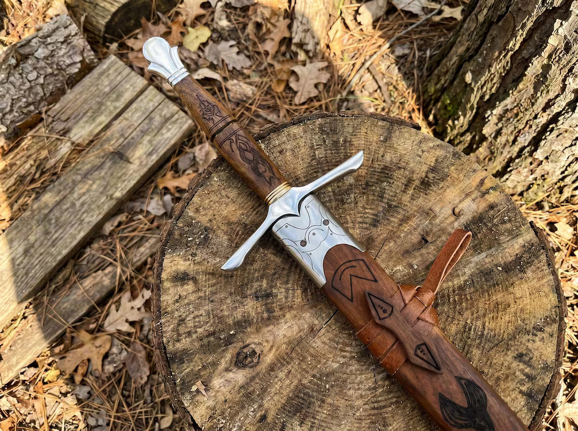 39" Custom Copper Damascus Viking Sword – Handmade Medieval Long Sword with Wooden Handle | Double Edge Collector Sword