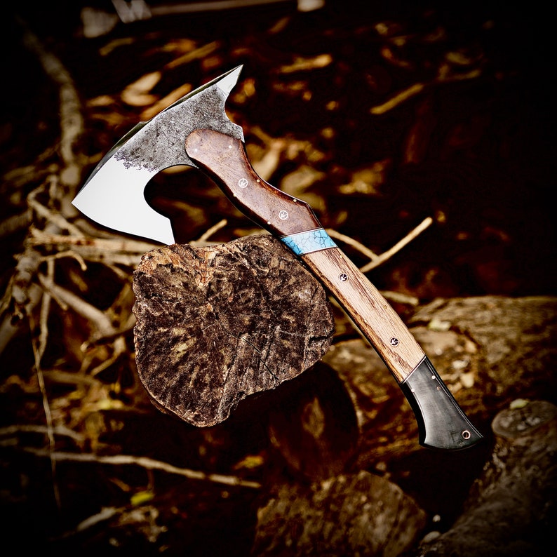 Handcrafted Camping Hatchet Axe with Leather Sheath – 1095 High Carbon Steel Hunting & Throwing Axe (17”)