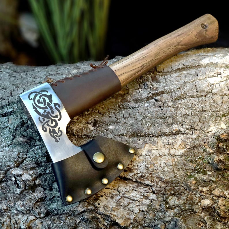 Nordic Viking Camping Axe – Handcrafted 1060 High Carbon Steel Hatchet with Leather Sheath