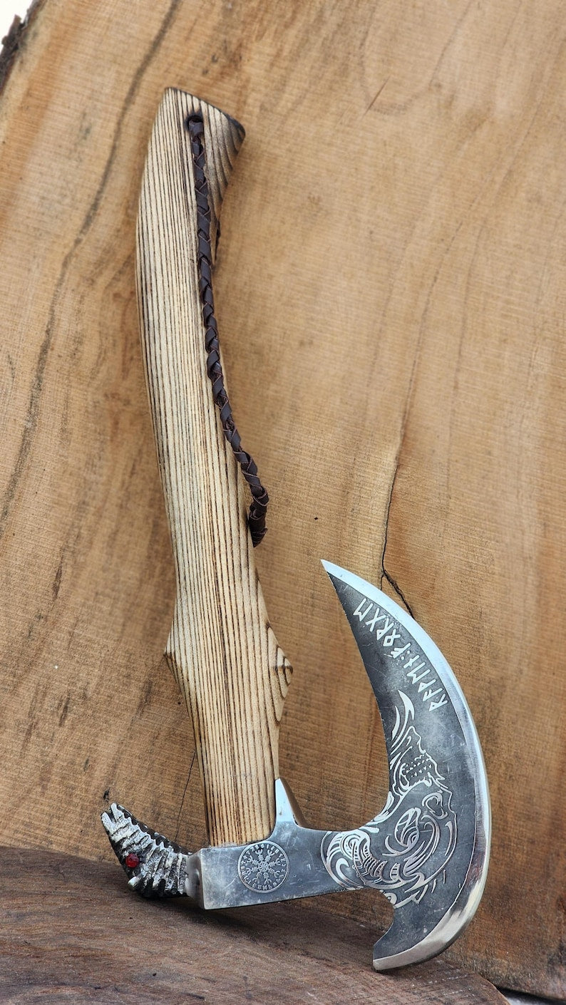 One-of-a-Kind Viking War Axe – 18.5" Handcrafted Bearded Axe with Steel Strike Face & Leather Cover