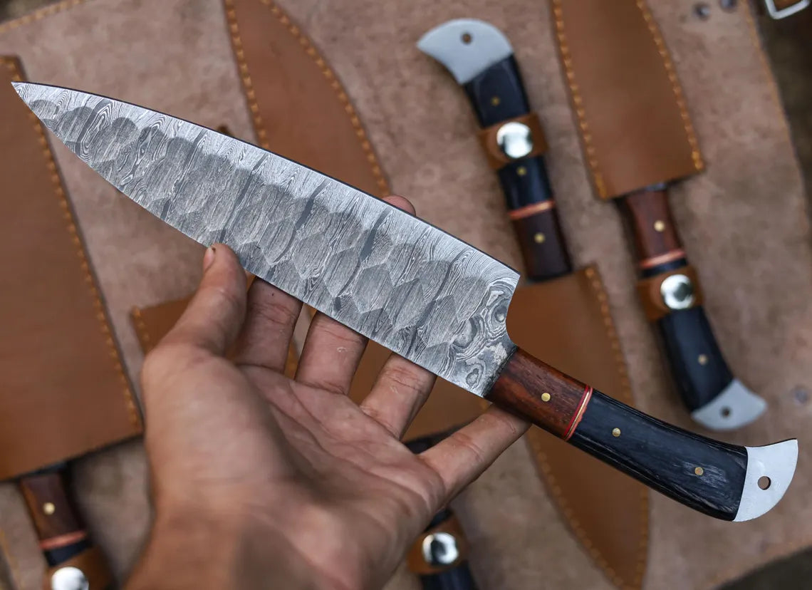Hand Forged Damascus Steel Chef Knife Set – 5-Piece Kitchen Knives with Rosewood & Pakka Wood Handles | Knives Zone