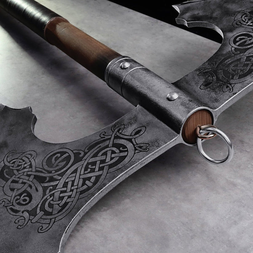 Handcrafted Jotungard Viking War Axe – Double-Blade Norse Axe with Ash Wood Shaft