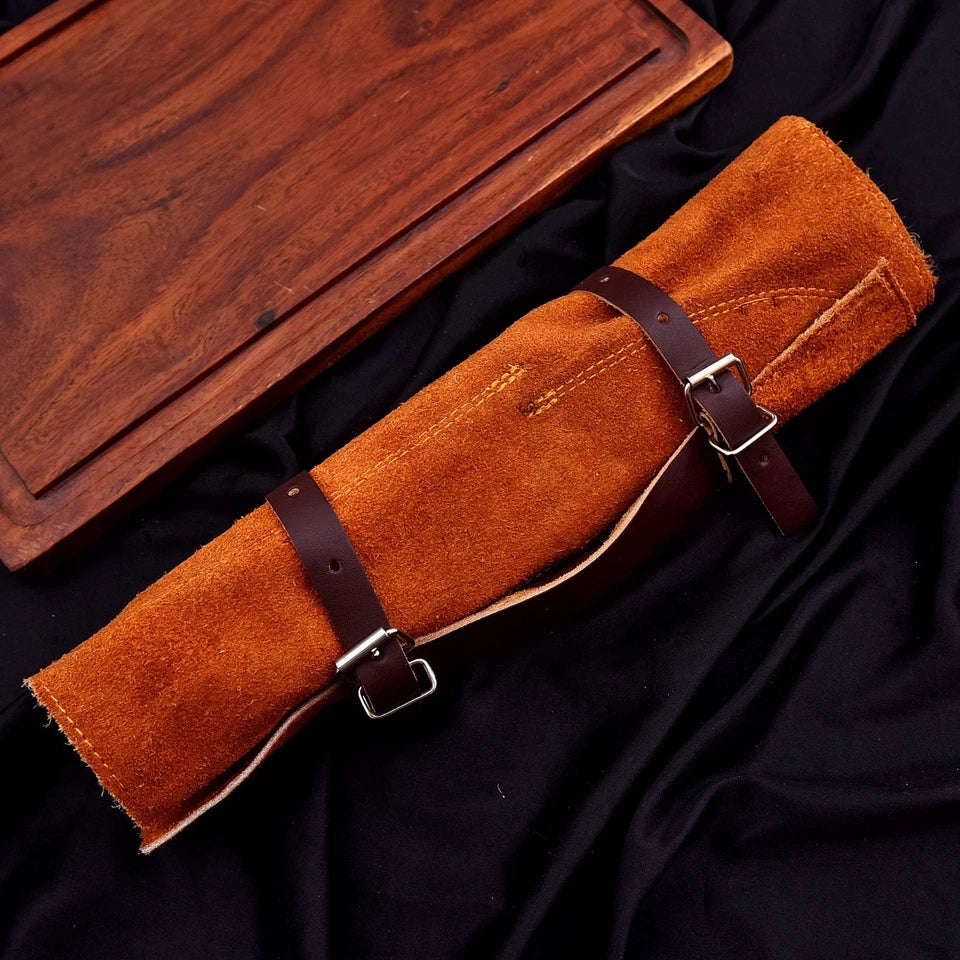 Handmade Damascus 5-Piece Chef Knife Set with Texas Flag Handle & Leather Roll | Knives Zone