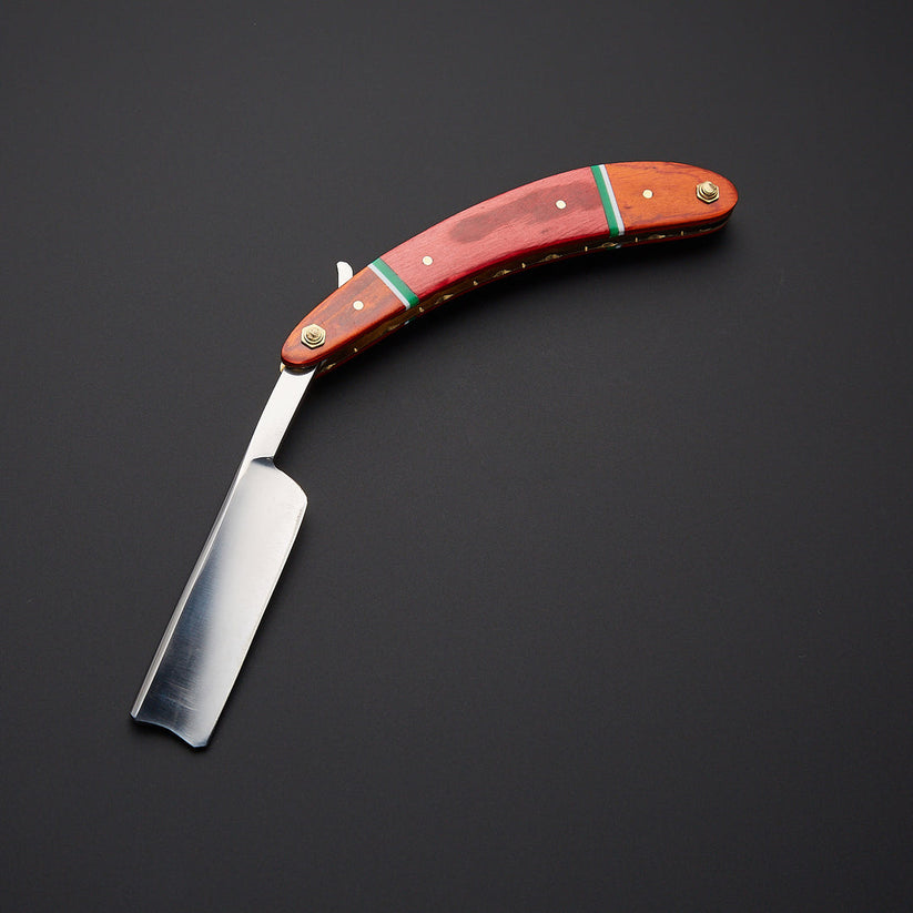 Handmade J2 Steel Straight Razor with Hardwood & Fiber Handle and Leather Sheath – 9” Traditional Shaving Razor