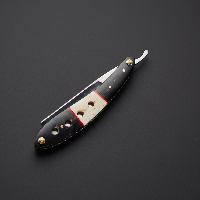 Handmade J2 Steel Straight Razor with Bone & Wood Handle and Leather Sheath – 9 Inch Traditional Barber Razor