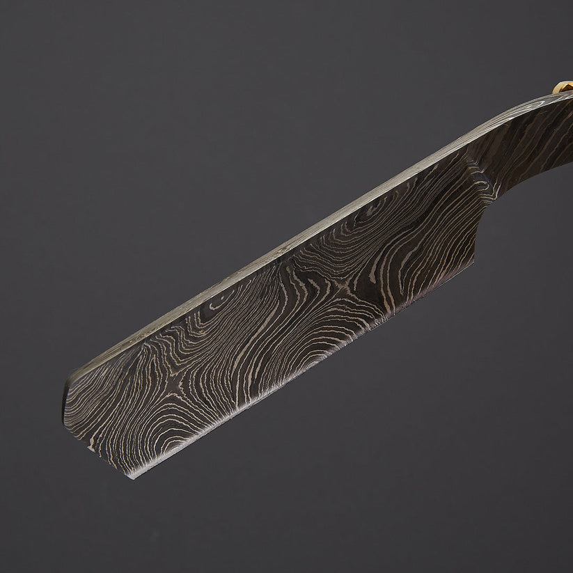 Custom Handmade Damascus Steel Straight Razor with Leather Sheath | Geometric Bone Handle Barber Razor