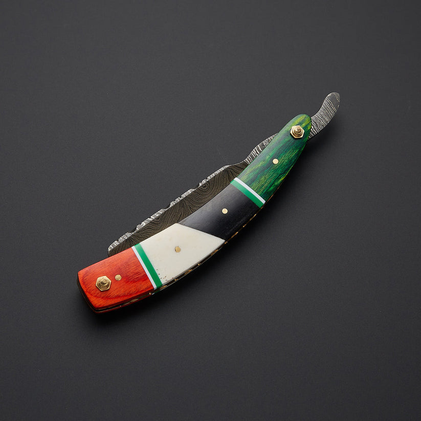 Custom Handmade Damascus Steel Straight Razor with Leather Sheath – Traditional Wet Shaving Tool