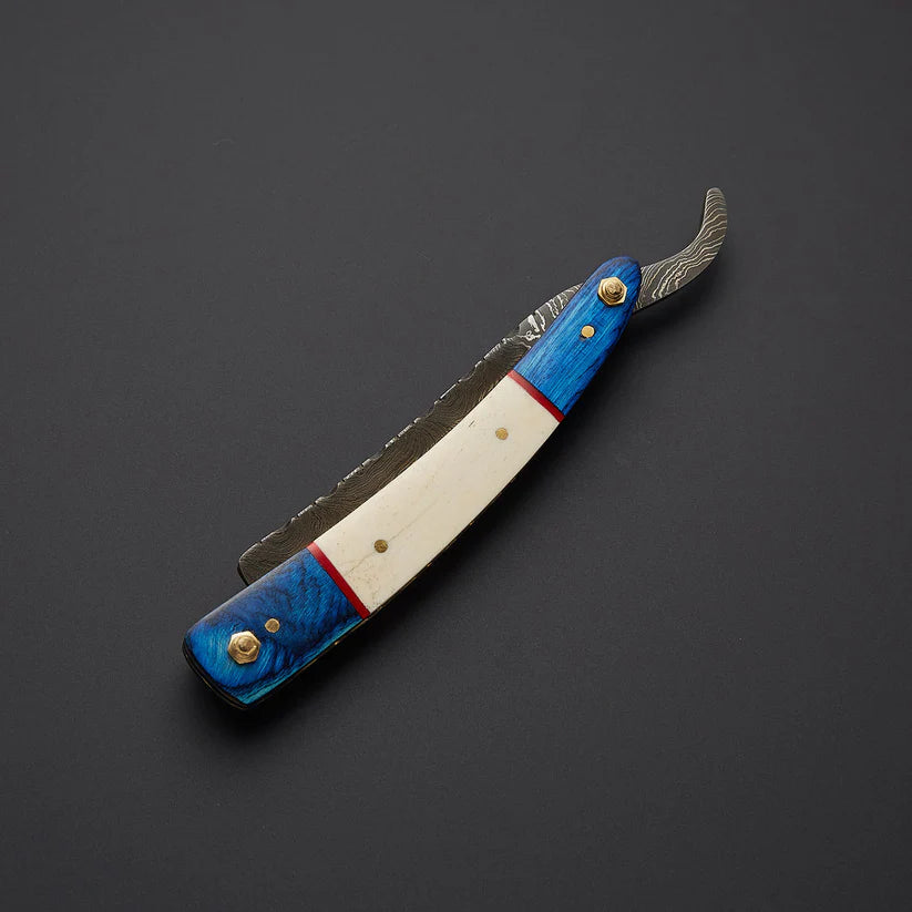 Custom Handmade Damascus Steel Straight Razor with Leather Sheath – Traditional Wet Shaving Tool