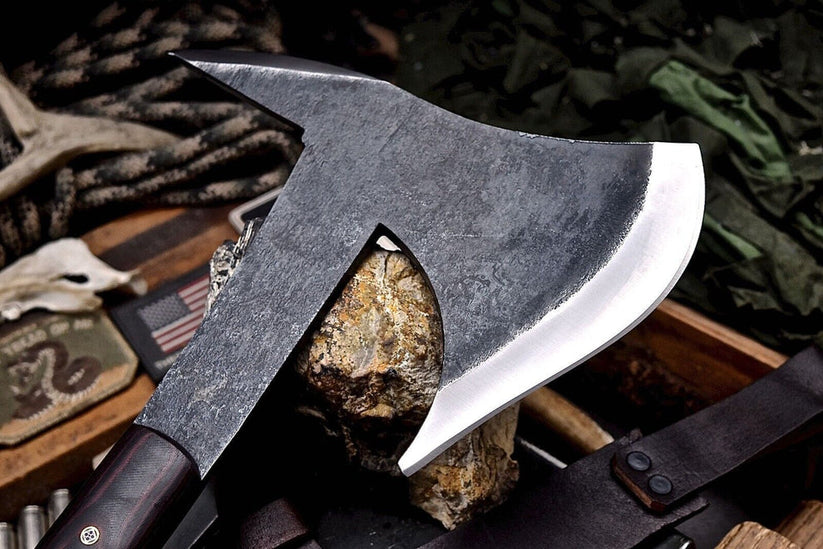 Hand Forged Viking Bearded Axe – 52100 High Carbon Steel Tactical Survival Hatchet with Leather Sheath