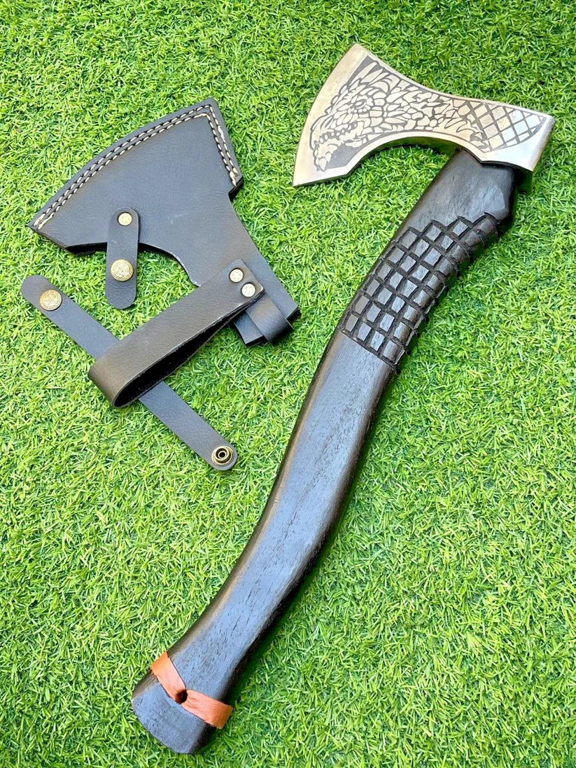 19" Hand Forged Viking Camping Axe – 1055 Carbon Steel Bushcraft Hatchet with Ash Wood Handle