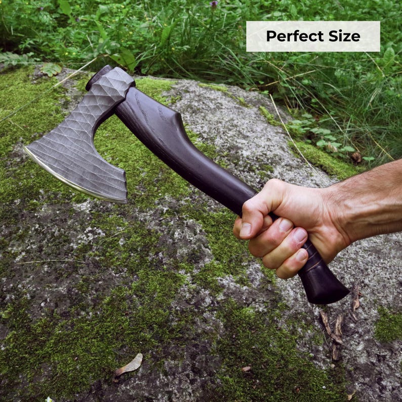 Hand Forged Camping Axe – 1060 High Carbon Steel Bushcraft Hatchet with Ashwood Handle & Leather Sheath