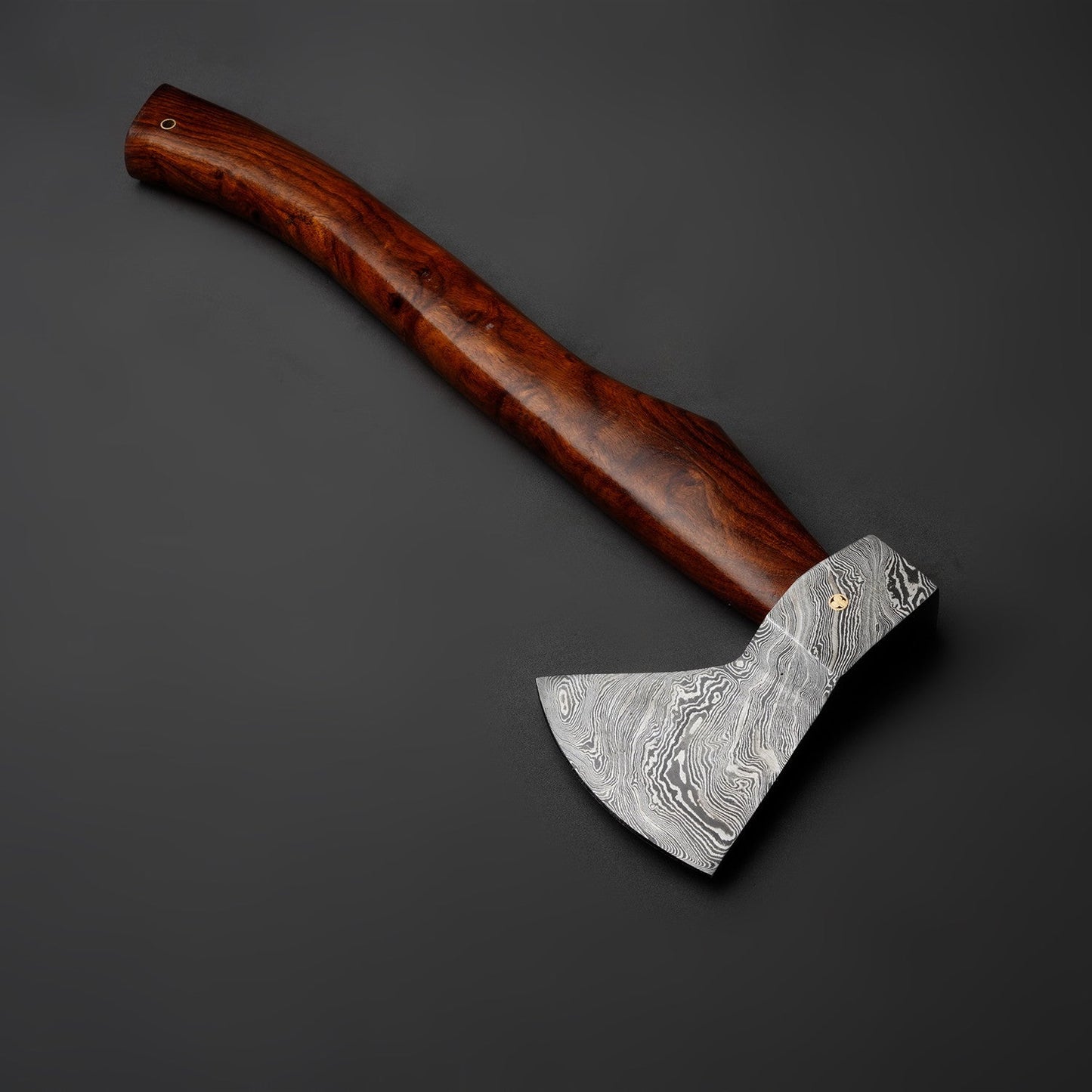 Custom Hand Forged Damascus Steel Flat Grind Axe With Cowhide Leather Sheath