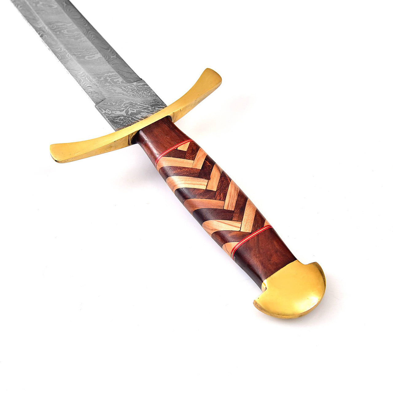 Brute Elja Pattern Welded Damascus Steel Historical Replica Sword with Leather Sheath