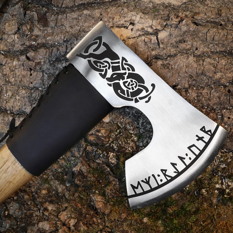 Hand Forged Bearded Bushcraft Axe – 1060 High Carbon Steel Camping Hatchet with Leather Sheath
