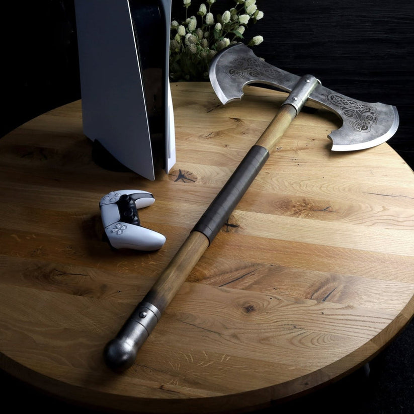 Handcrafted Jotungard Viking War Axe – Double-Blade Norse Axe with Ash Wood Shaft