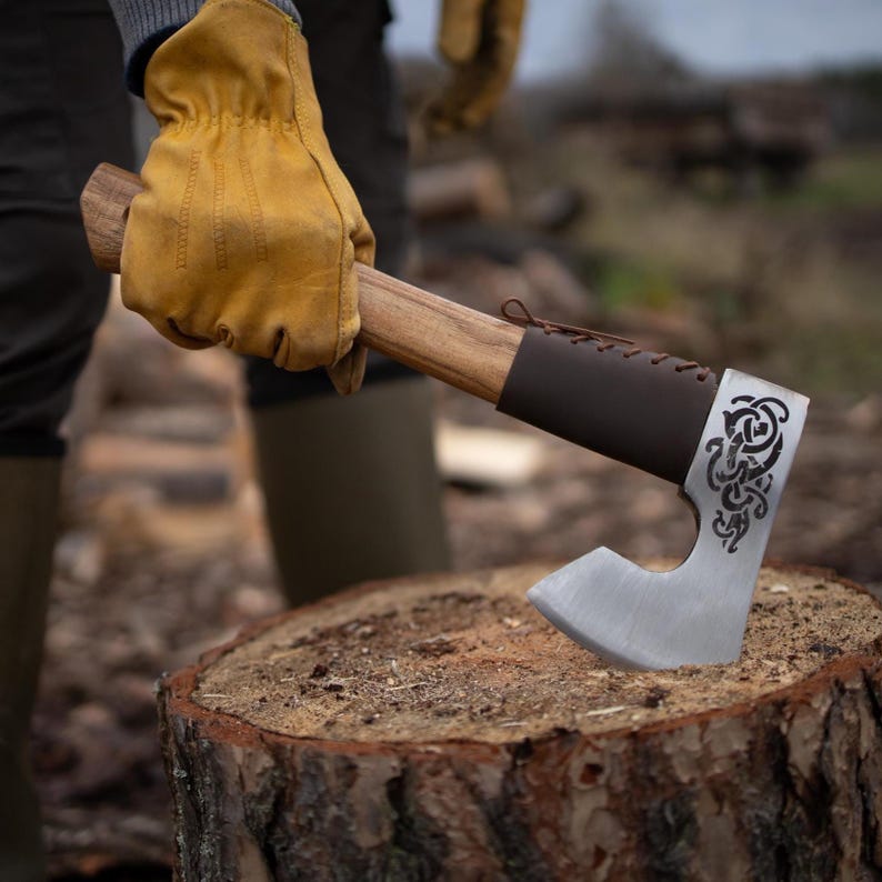 Nordic Viking Camping Axe – Handcrafted 1060 High Carbon Steel Hatchet with Leather Sheath