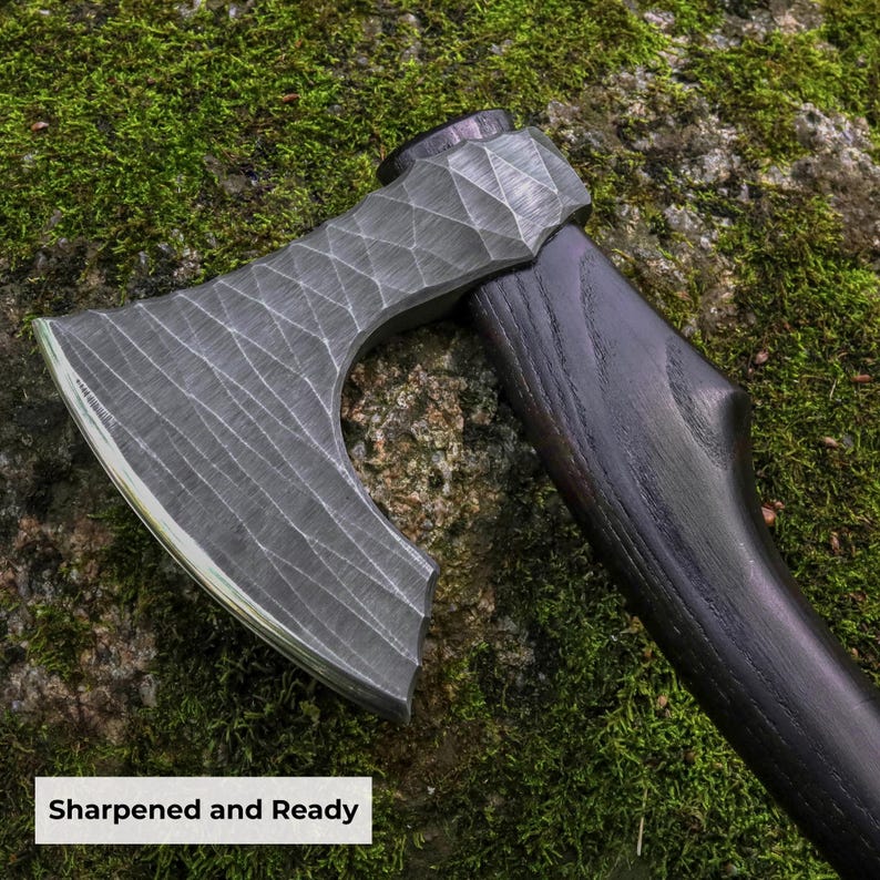 Hand Forged Camping Axe – 1060 High Carbon Steel Bushcraft Hatchet with Ashwood Handle & Leather Sheath