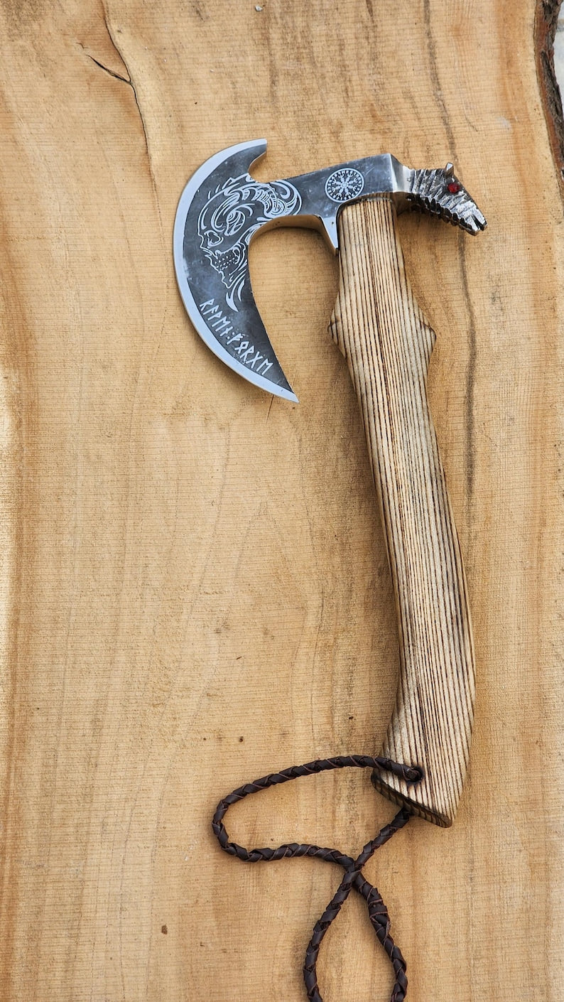 One-of-a-Kind Viking War Axe – 18.5" Handcrafted Bearded Axe with Steel Strike Face & Leather Cover