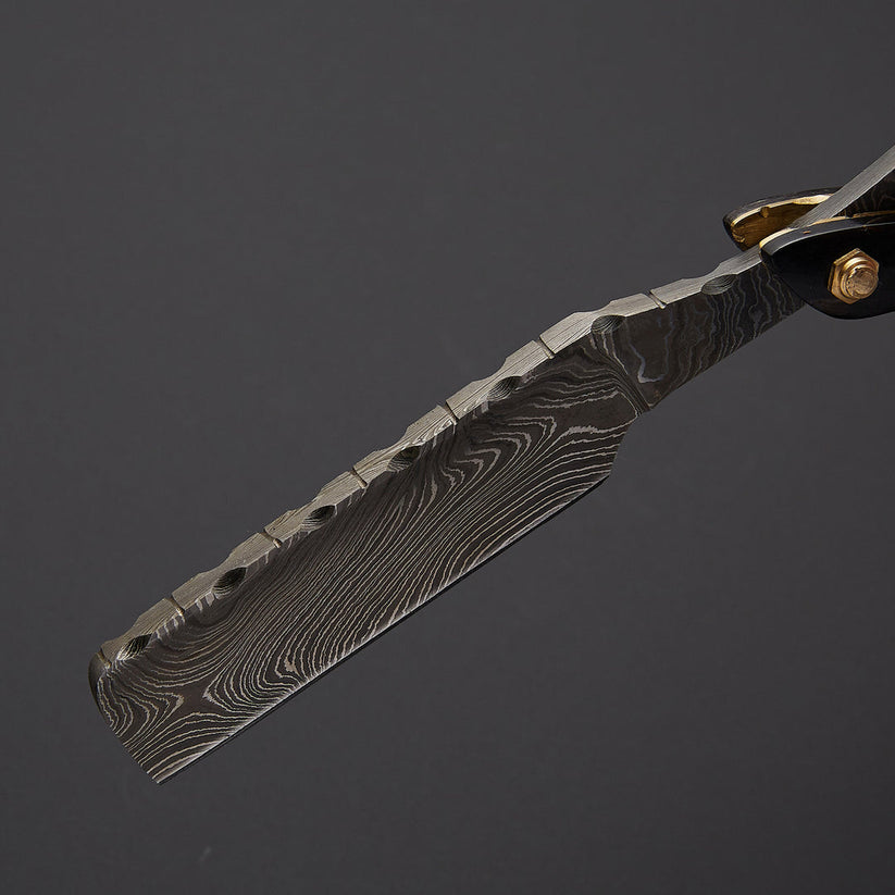 Custom Handmade Damascus Steel Straight Razor with Leather Sheath | Knives Zone