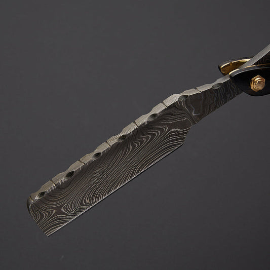 Custom Handmade Damascus Steel Straight Razor with Leather Sheath | Knives Zone