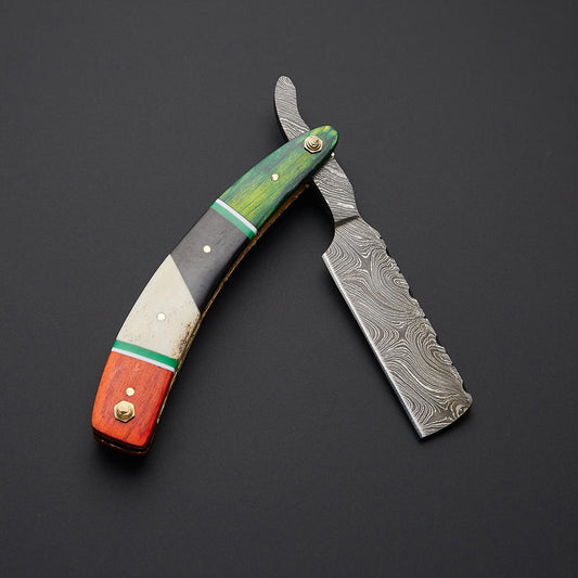 Custom Handmade Damascus Steel Straight Razor with Leather Sheath – Traditional Wet Shaving Tool