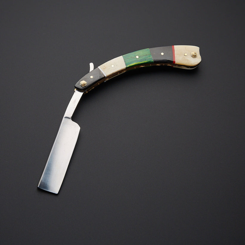 Custom Handmade J2 Steel Straight Razor with Bone & Wood Handle + Leather Sheath | Knives Zone