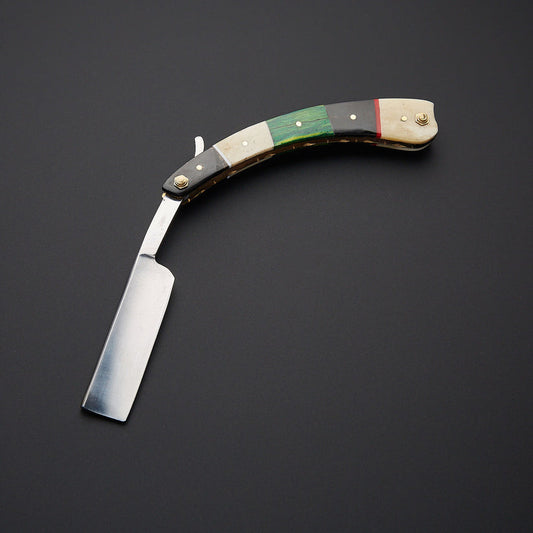 Custom Handmade J2 Steel Straight Razor with Bone & Wood Handle + Leather Sheath | Knives Zone