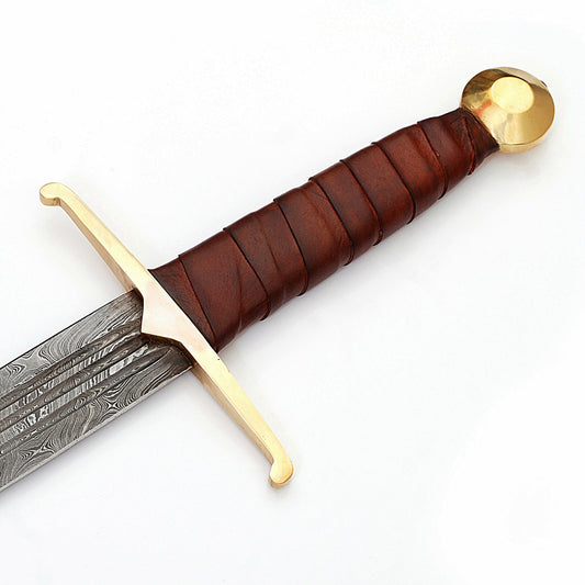 Handmade Full Tang Damascus Berserker Sword with Leather Sheath