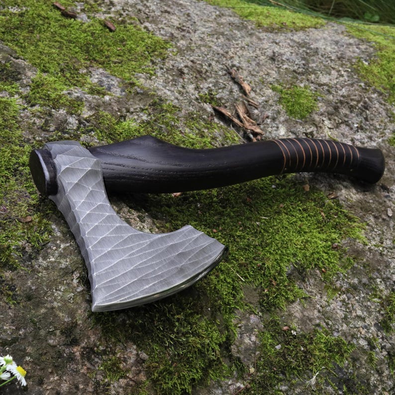 Hand Forged Camping Axe – 1060 High Carbon Steel Bushcraft Hatchet with Ashwood Handle & Leather Sheath