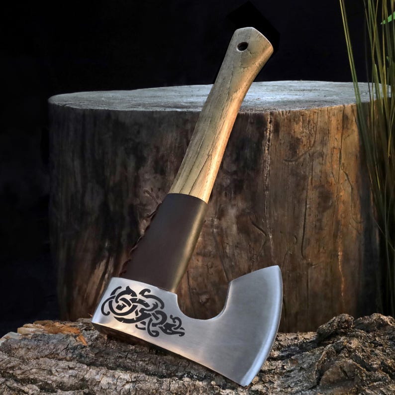 Nordic Viking Camping Axe – Handcrafted 1060 High Carbon Steel Hatchet with Leather Sheath