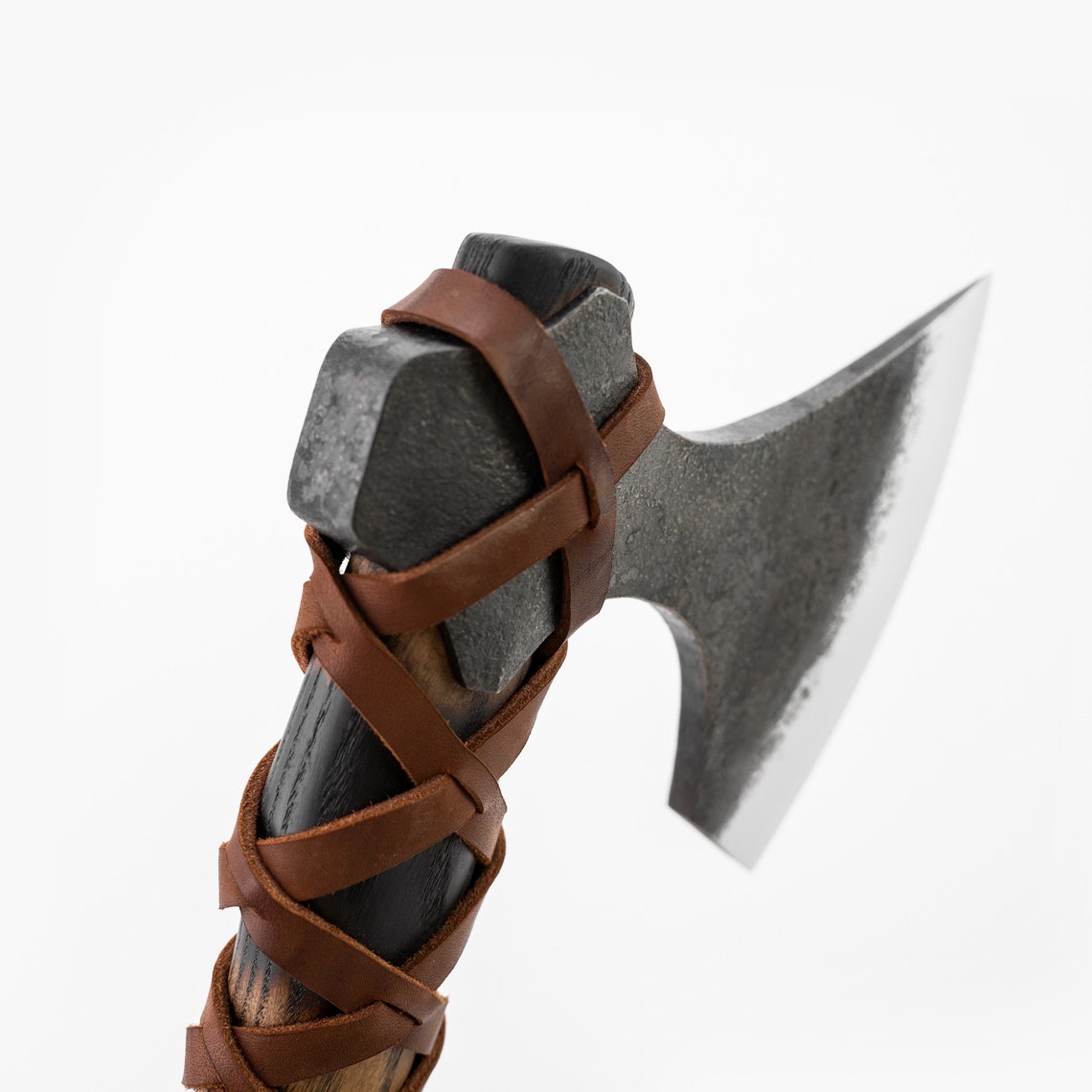 Hand Forged Viking Battle Axe – Carbon Steel Slavic Hatchet with Leather Wrapped Ash Handle