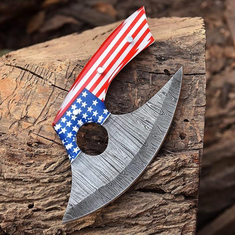 Custom Handmade Damascus Steel Ulu Knife with Leather Sheath | Viking Style Pizza Cutter & Utility Knife