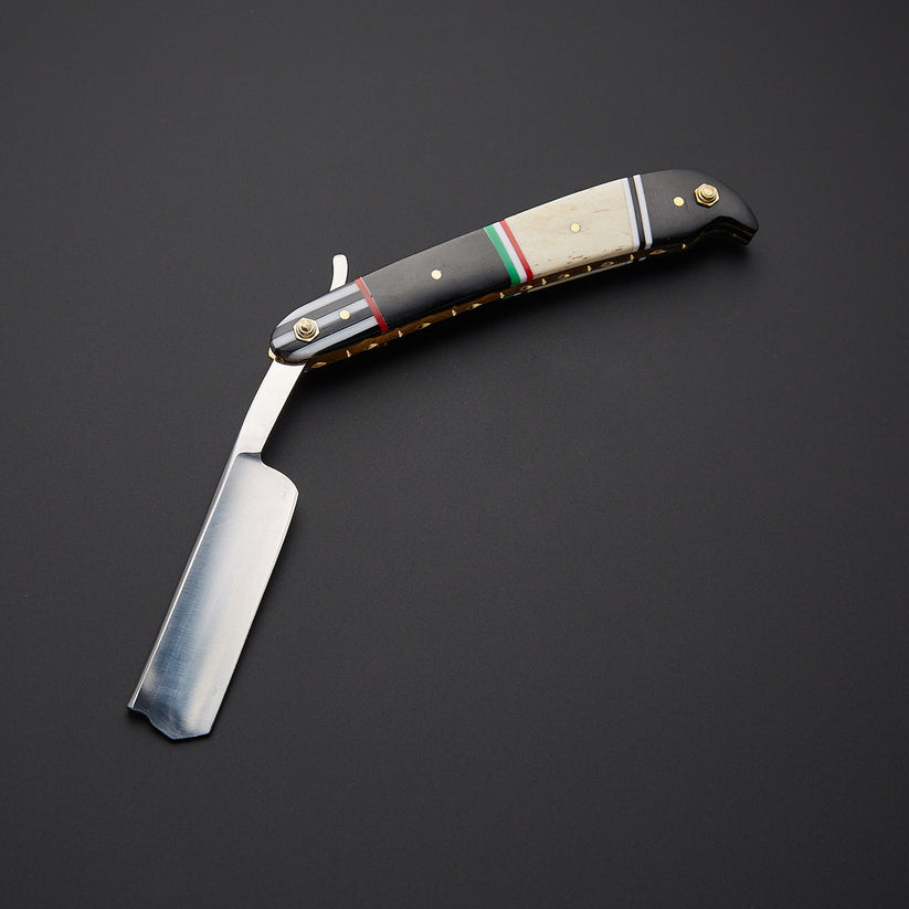 Custom Handmade J2 Steel Straight Razor with Bone & Wood Handle | Leather Sheath Included
