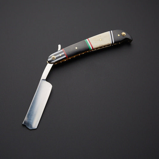 Custom Handmade J2 Steel Straight Razor with Bone & Wood Handle | Leather Sheath Included