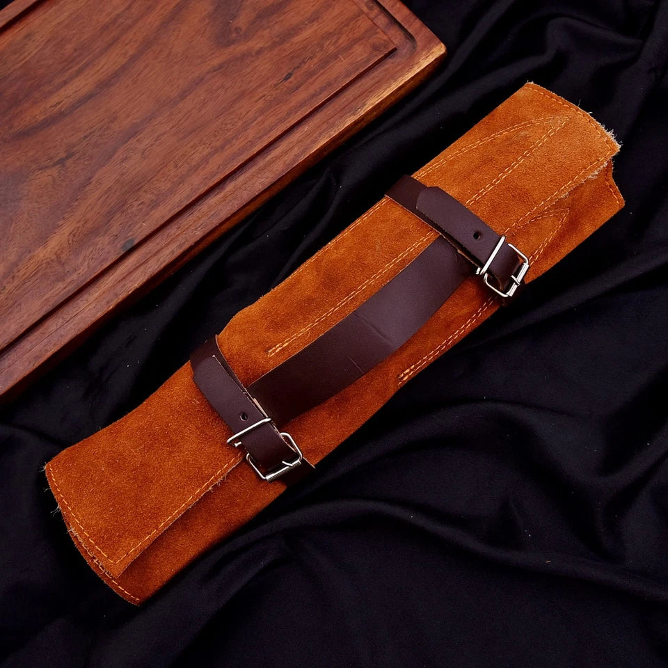 Handmade D2 Hammered Steel 5-Piece Chef Knife Set with Wood Handles & Leather Carry Bag | Knives Zone