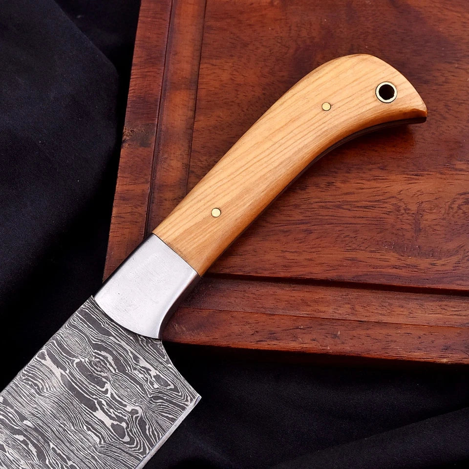 Handmade Damascus 5-Piece Chef Knife Set with Hammered Blades & Wooden Handles | Knives Zone