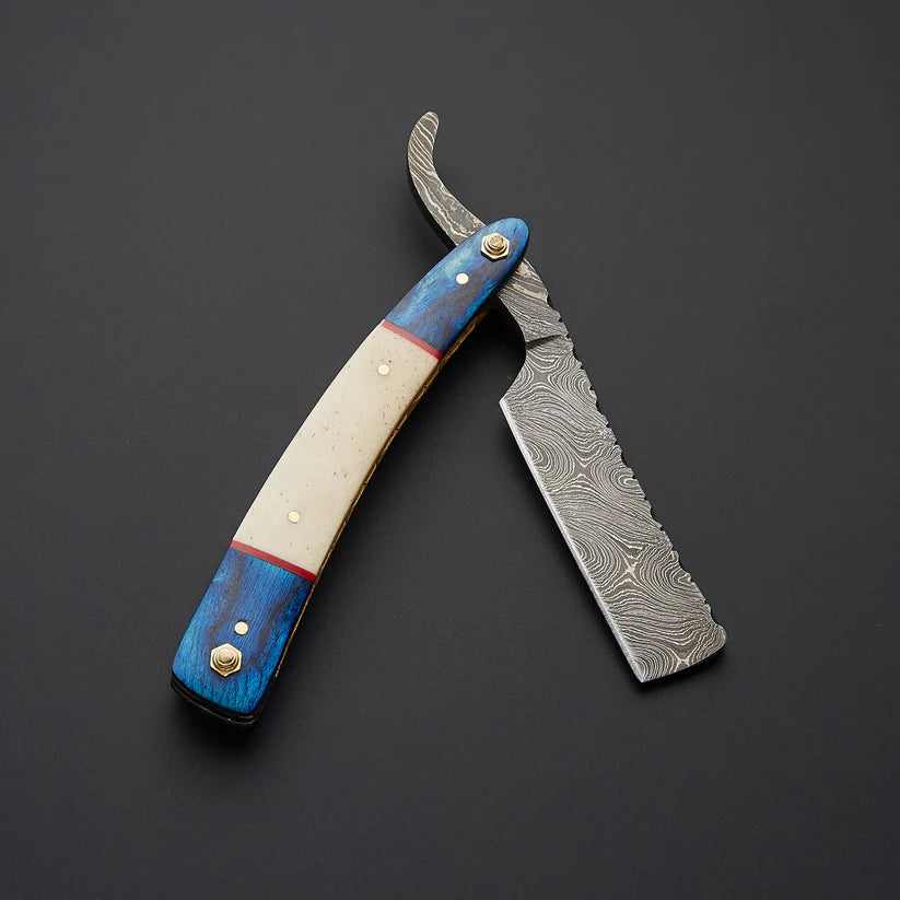 Custom Handmade Damascus Steel Straight Razor with Leather Sheath – Traditional Wet Shaving Tool