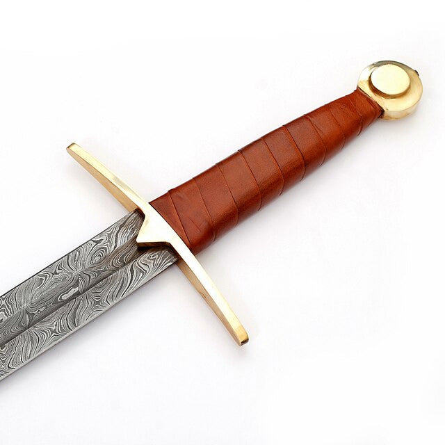 Full Tang Wolfskin Raider Damascus Steel Viking Sword with Leather Back Sheath