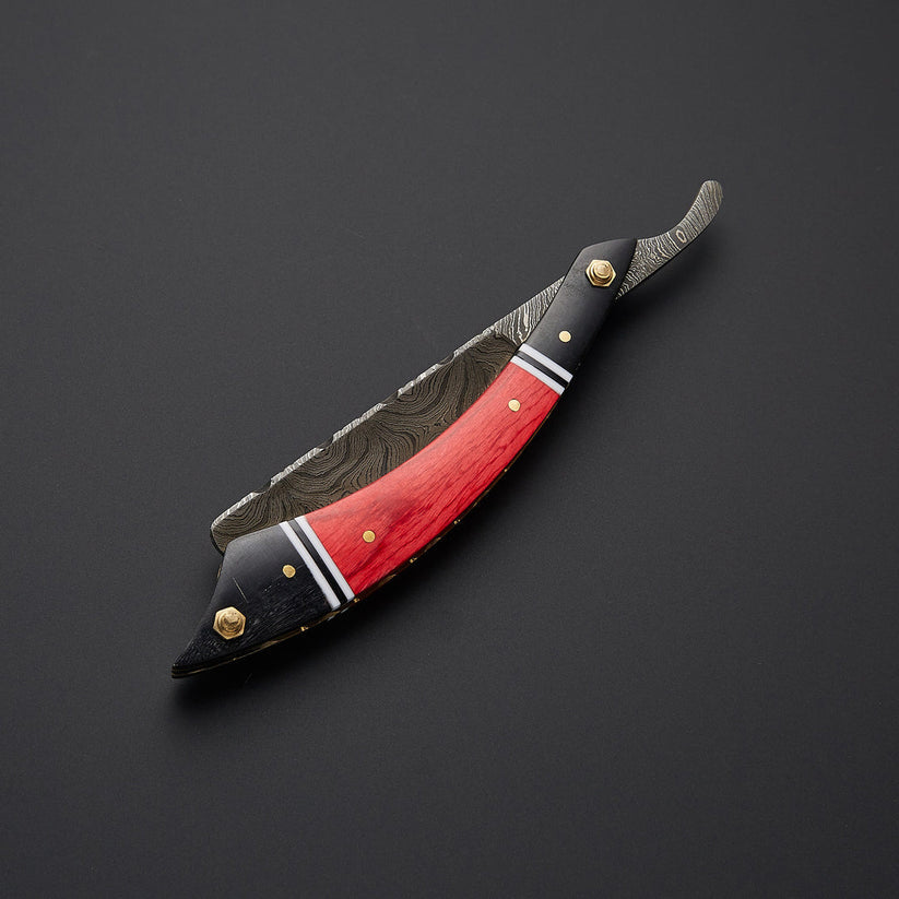Handcrafted Damascus Steel Straight Razor with Hardwood Handle & Leather Sheath – Classic Wet Shaving Razor