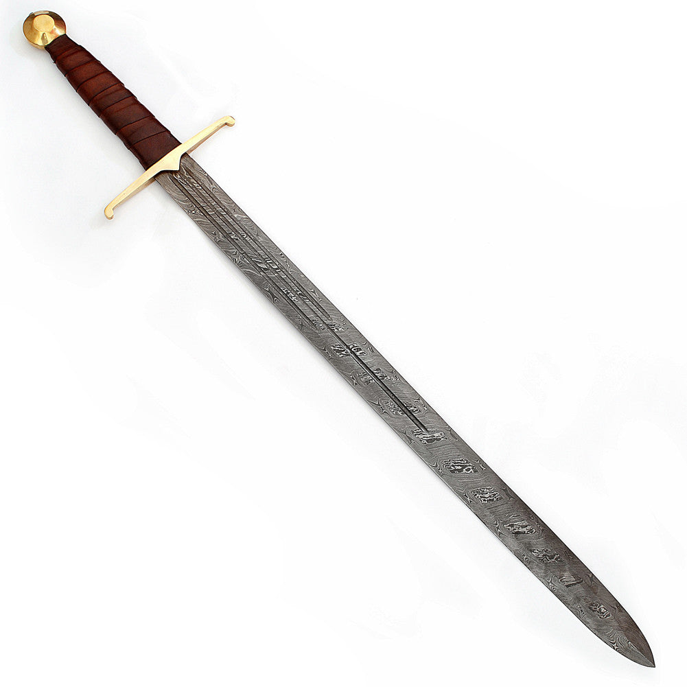 Handmade Full Tang Damascus Berserker Sword with Leather Sheath