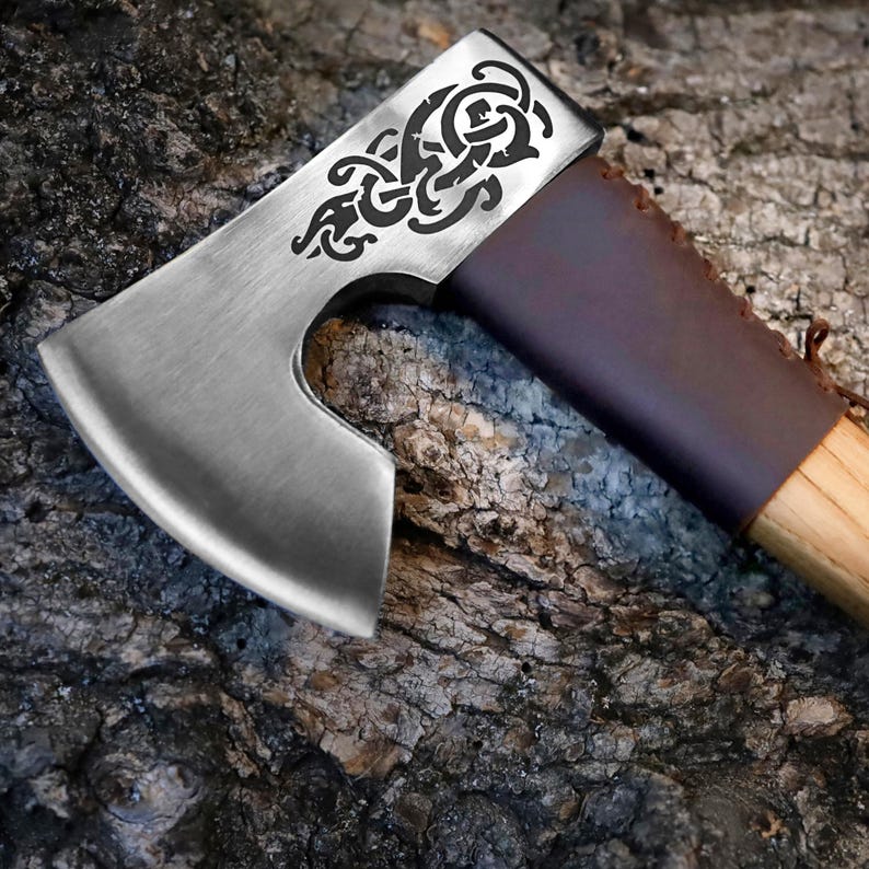 Nordic Viking Camping Axe – Handcrafted 1060 High Carbon Steel Hatchet with Leather Sheath
