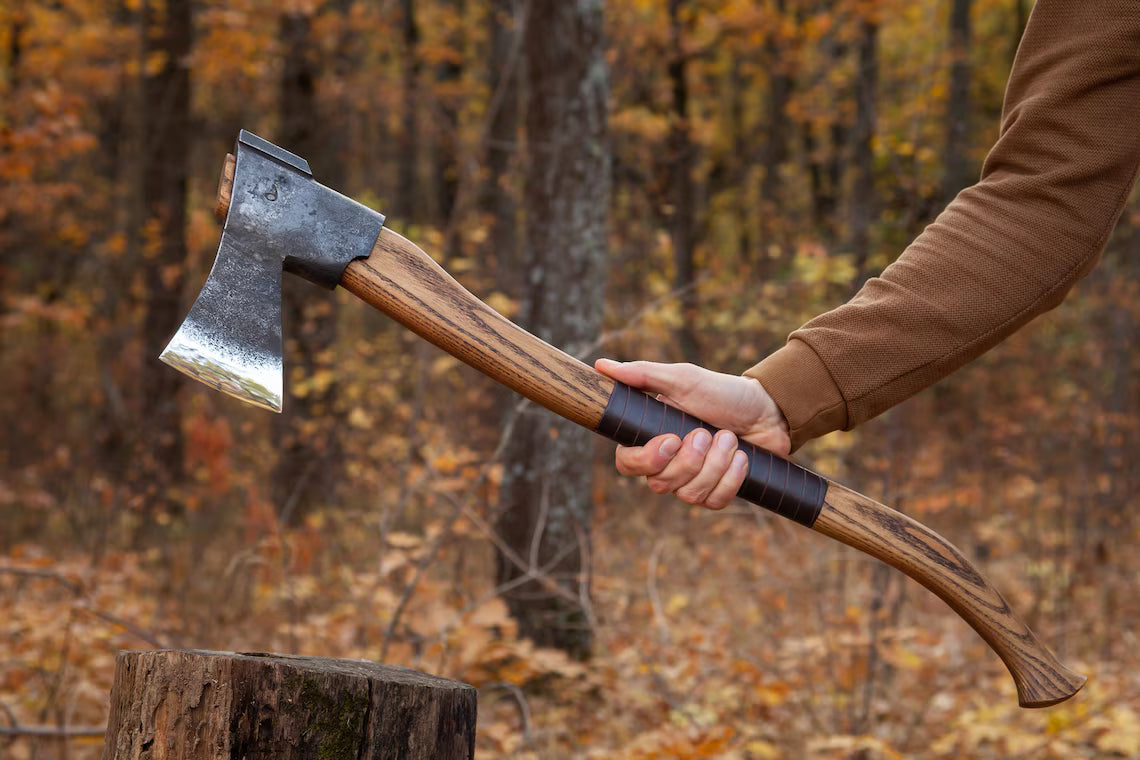 Finnish Forest Camp Axe – Hand Forged Carbon Steel Bushcraft Axe with Curved Ash Handle