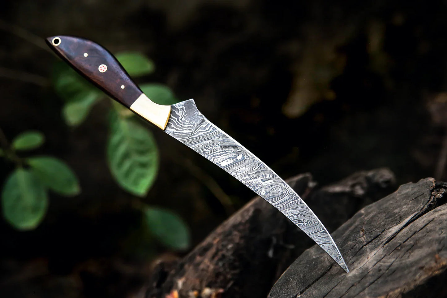 Handmade Damascus Fillet Knife – Flexible Blade Chef & Fishing Knife with Leather Sheath (13”)