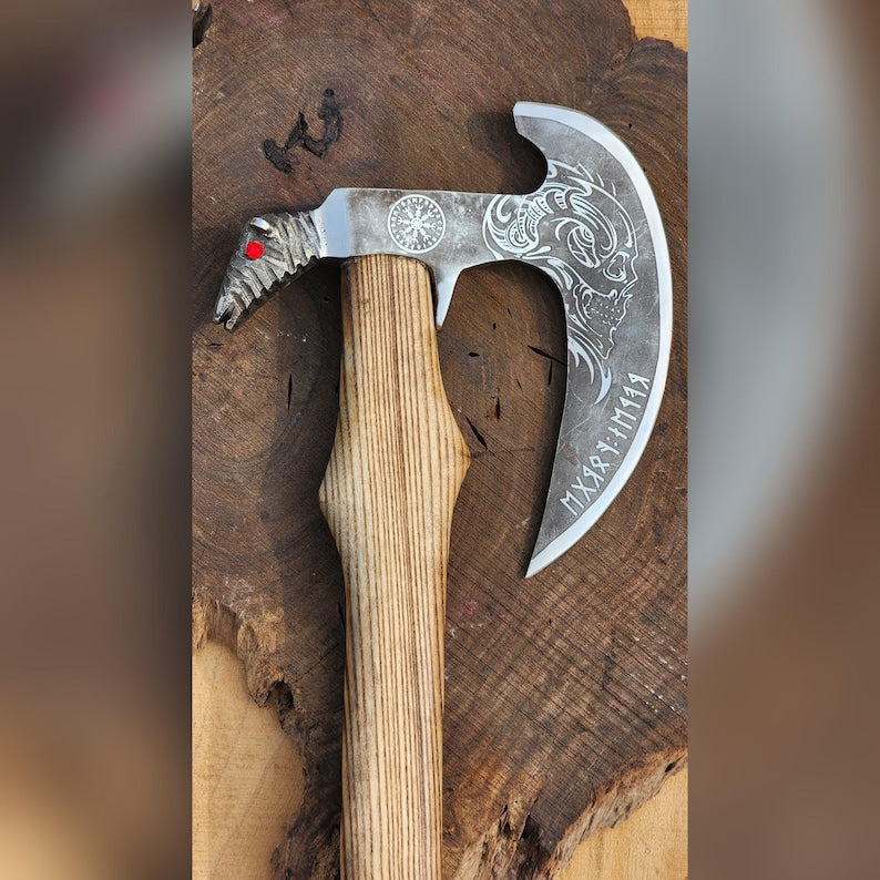 One-of-a-Kind Viking War Axe – 18.5" Handcrafted Bearded Axe with Steel Strike Face & Leather Cover