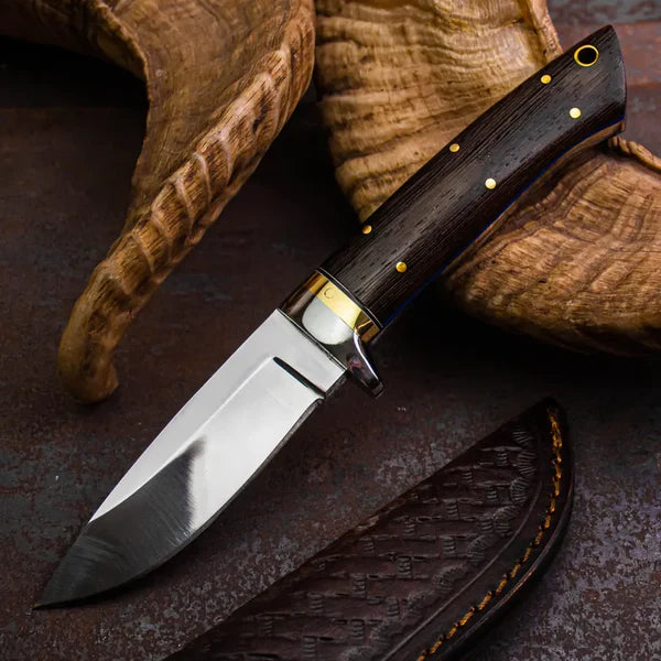 Handmade Stainless Steel Hunting Knife with Wenge Wood Handle & Leather Sheath | Full Tang Outdoor Knife